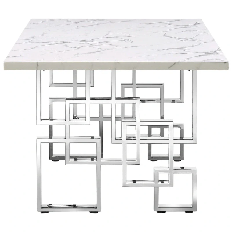 Luxury White Faux Marble Dining Table with 78 inch Top and Metal Base