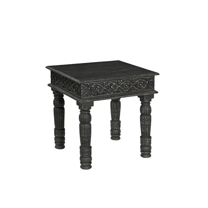 HomeRoots 24  Black Distressed Solid Wood End Table - 24