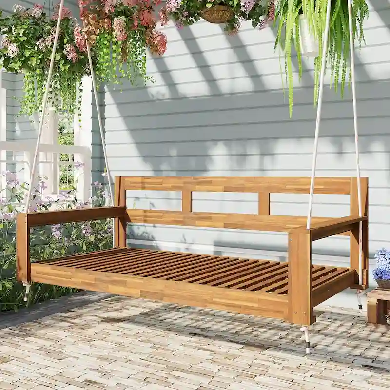 Patio Wooden Twin Size Porch Swing Daybed Frame