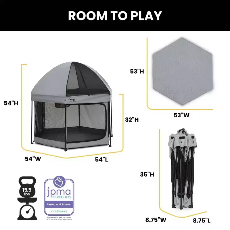 Jeep Hexagon Pop Up Playard with Removable Canopy