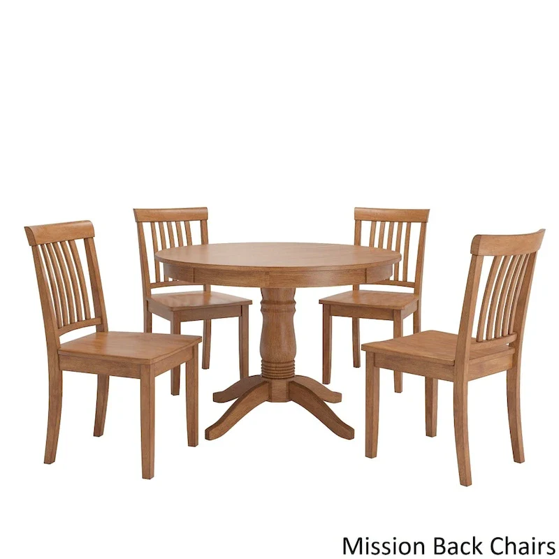 Wilmington II Round Pedestal Base Oak Finish 5-Piece Dining Set by iNSPIRE Q Classic