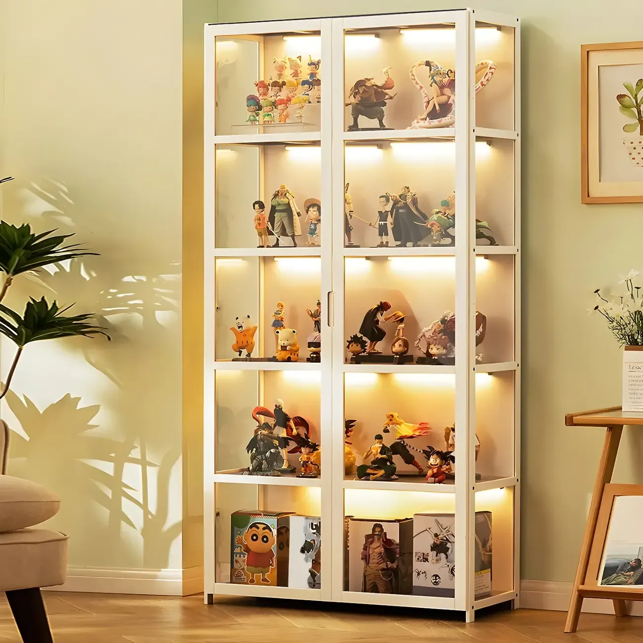 Modern White Bamboo Glass Display Cabinet for Figurines
