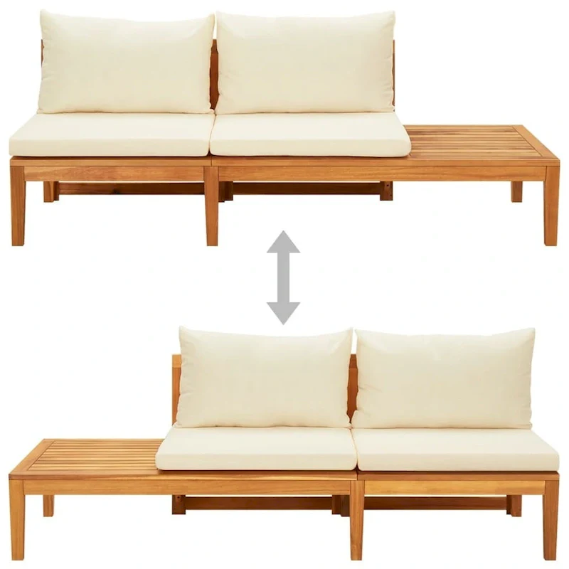 vidaXL Patio Sun Lounger with Cushions Modular Sofa Tea Table Solid Acacia Wood