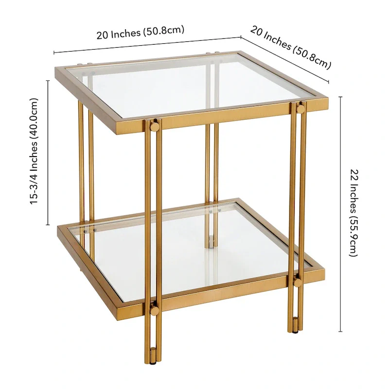 Brass / Blackened Bronze / Brass Walnut Geometric Steel & Glass Side Table – Single