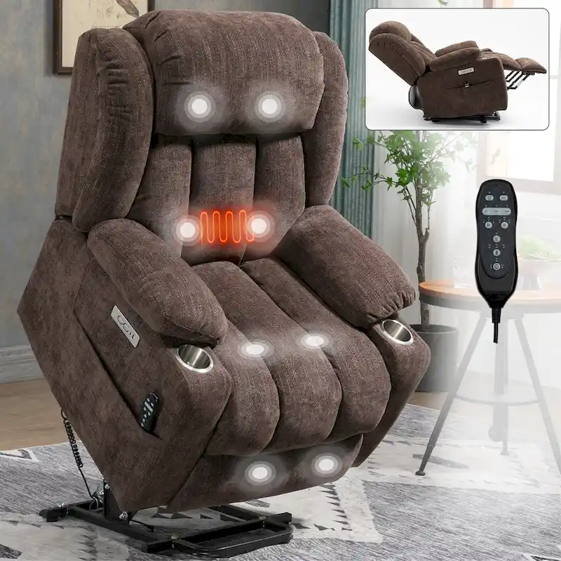 Lazy Boy Chenille Power Lift Recliner Chair, Modern Lving Room Single Massage Sofa Chair w/Lumbar Heating, USB and Type-C Ports
