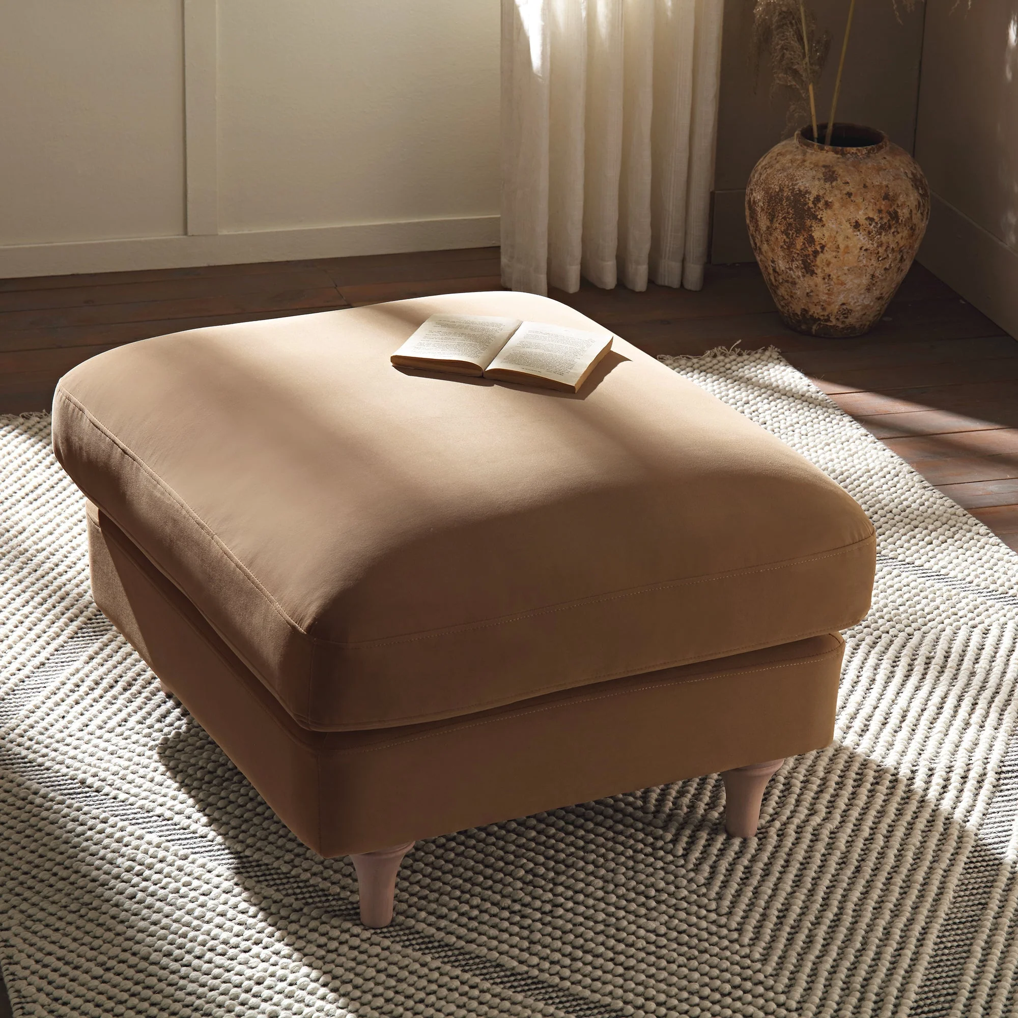 Camel Velvet Sofa, Footstool