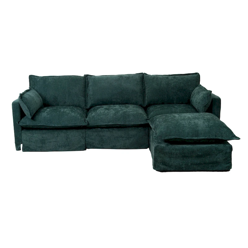 93.31 Faux Linen Modular Sectional Sofa with Ottoman, Wood Frame