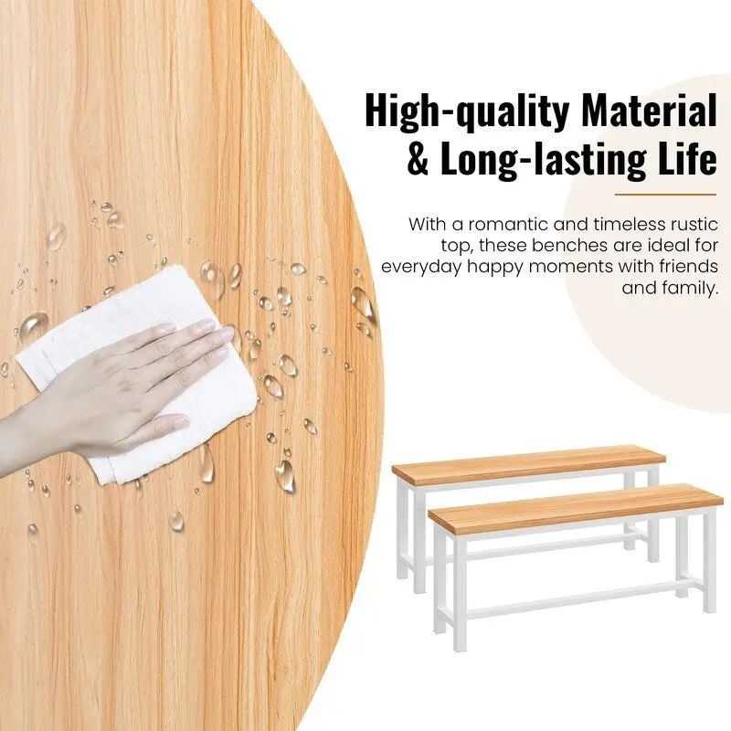 Grondin Industrail Style Dining Bench 2 Pieces Set, Wooden & Steel Dining Benches Set of 2, Durable and Stable Entryway Benches