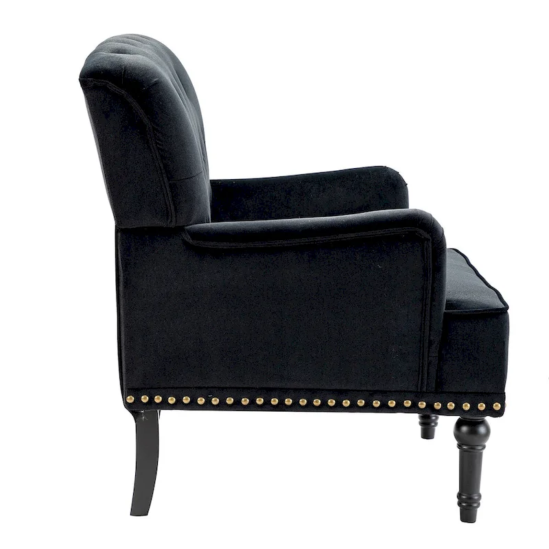 Velvet Button Tufted Accent Chair with Nailhead Trim