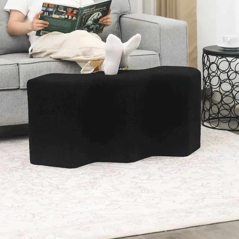 Adeco 35   Long Ottoman Bench Velvet Polygon Foot Stool