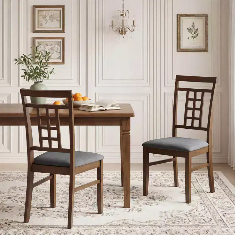 Costway Rubber Wood Dining Chairs Set of 2/4 Farmhouse Kitchen Chairs with Lattice Back,