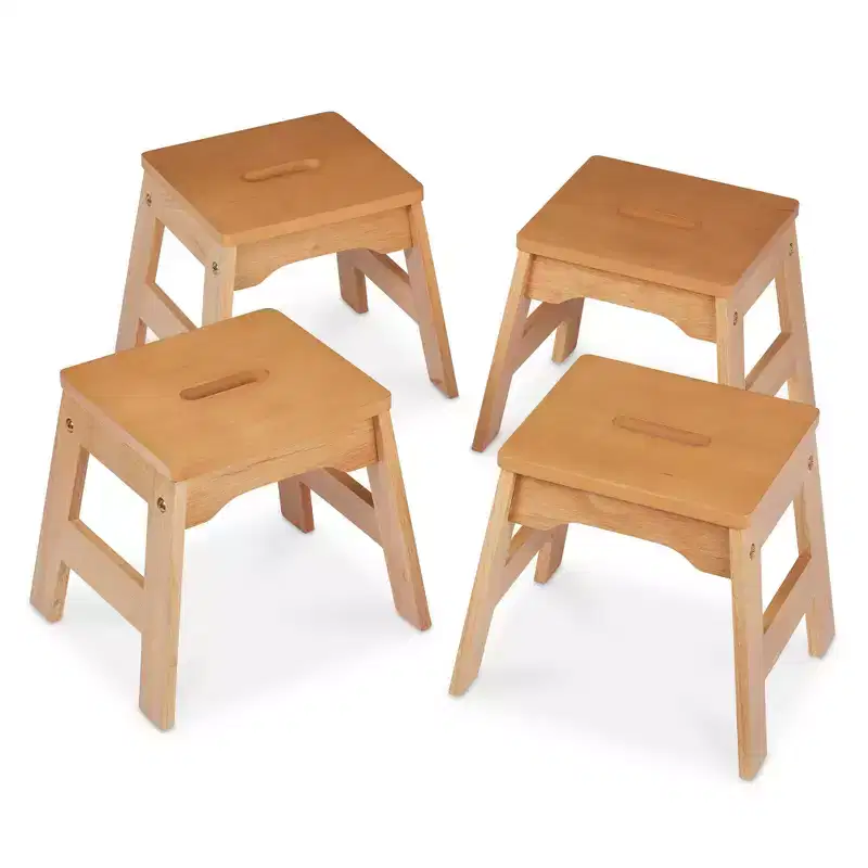 Melissa & Doug Wooden Stools - Set of 4 - Kids Dining/Activity Chairs, Stackable, 100 lb Capacity