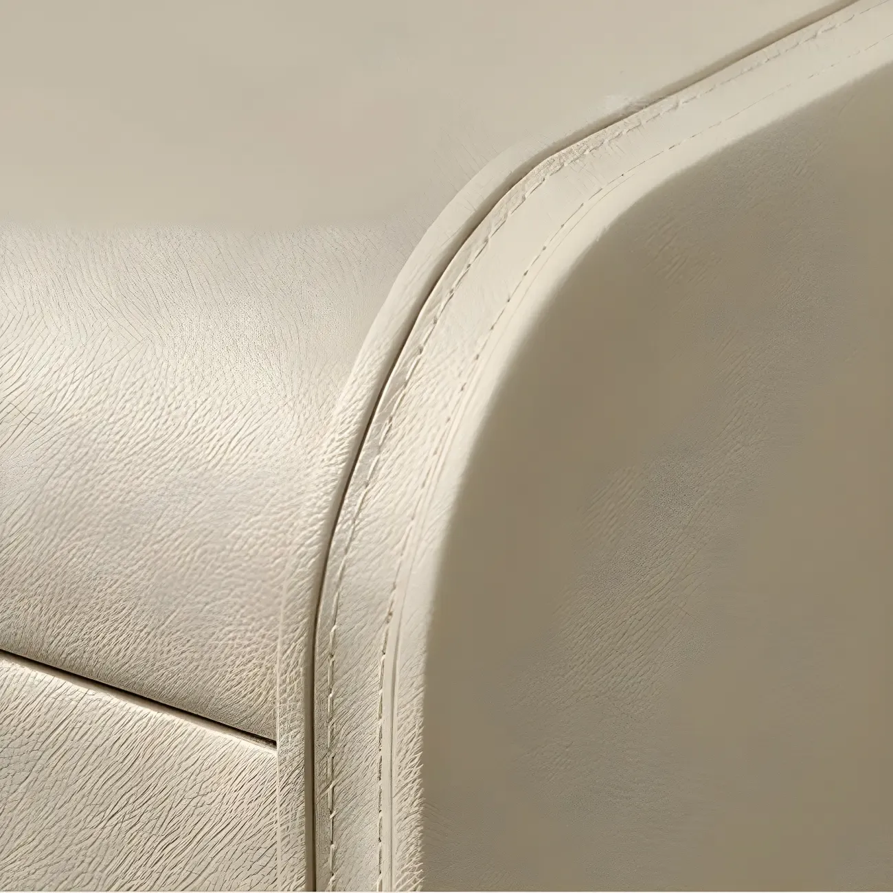 Modern Round Edge Nightstand with 2 Drawers in Beige Leather