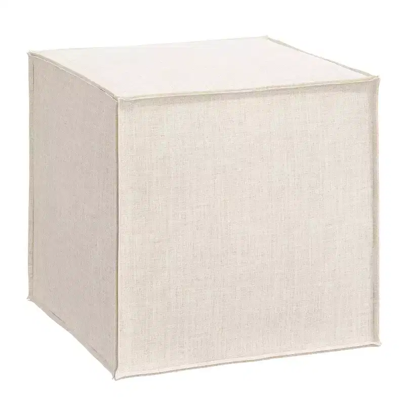 Natural Linen Square Ottoman, Upholstered, Single Seat