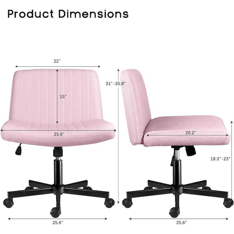 Bossin Criss Cross Chair Armless Office Desk Chair with Wheels,Fabric Padded Cross Legged Chair, Swivel Wide Seat Vanity Chair