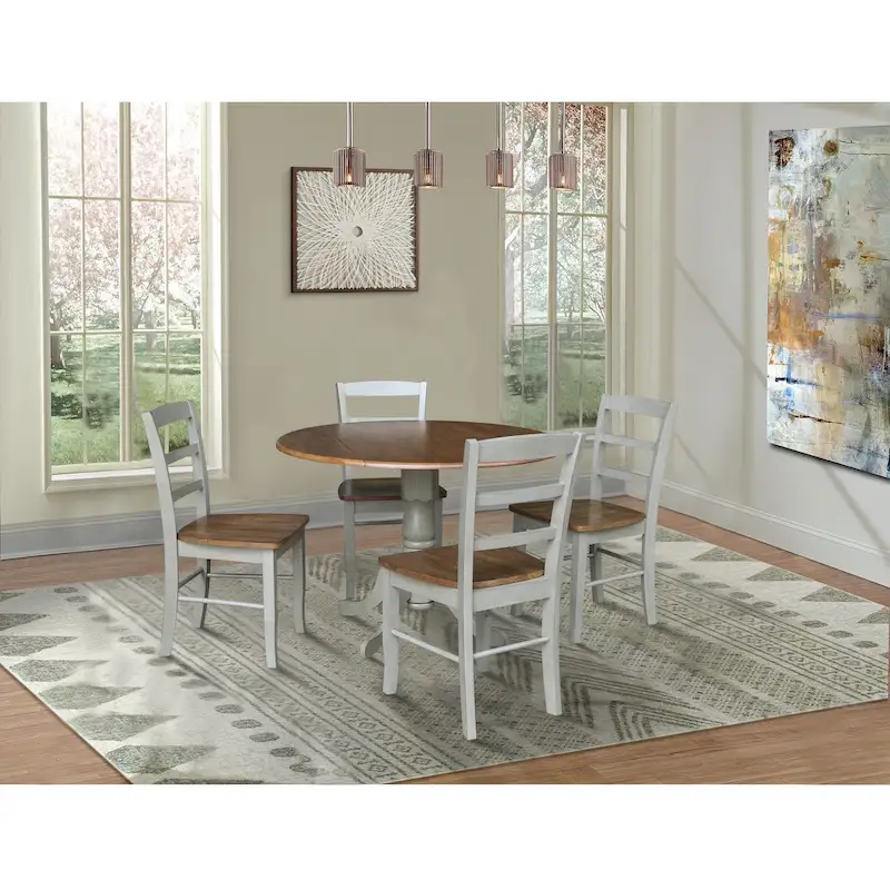 42 Drop Leaf Dining Table with 4 Ladderback Chairs - 5 Piece Set