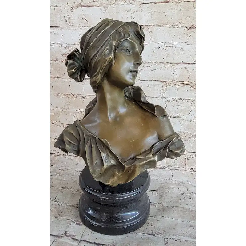 Milo MaidenS Gaze  Elegant Bronze Female Bust Sculpture On Marble Base