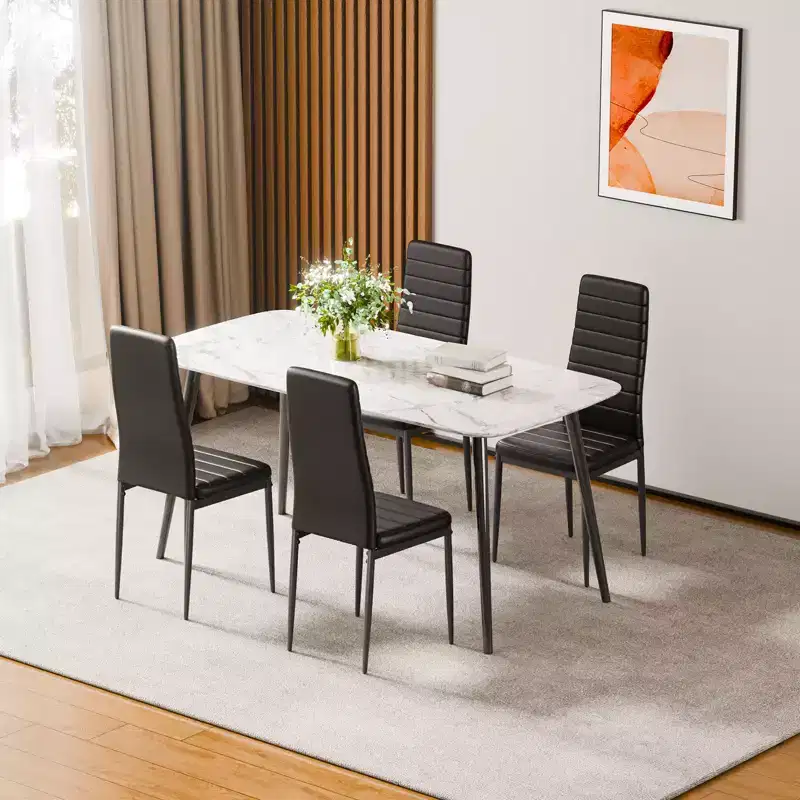 VEVOR Modern Dining Room Accent Chairs Set of 6, Upholstered Leather Side Chair , Kitchen Table Chair with Thick Cushions and Metal Legs, Black