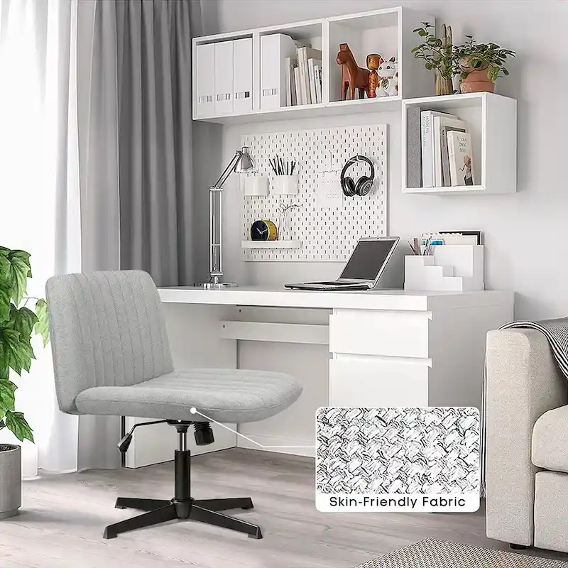 BOSSIN Criss Cross Chair Armless Office Desk Chair No Wheels,Fabric Padded Modern Swivel Vanity Chair office chair