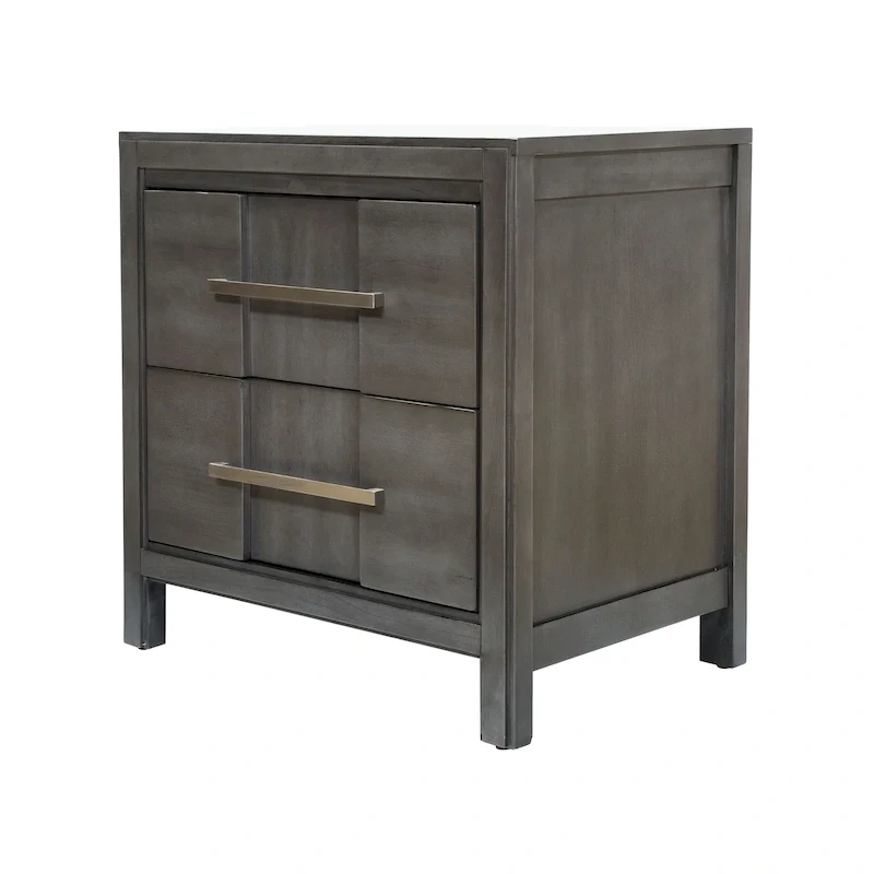 Solid Wood 2-Drawer Nightstand - Light Oak/Espresso/Grey