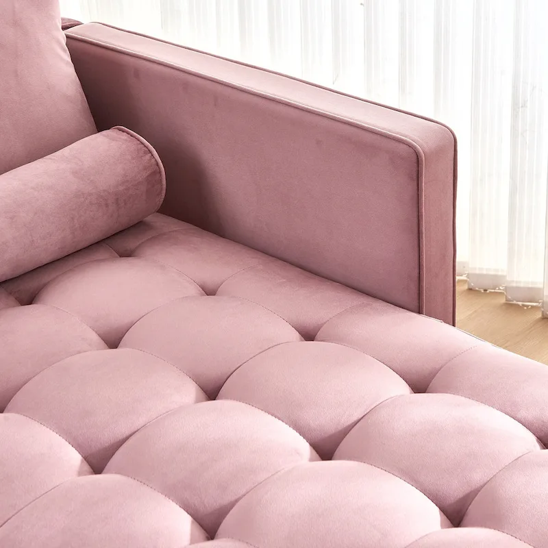 Pink 64 Velvet Tufted Chaise Lounge Chair