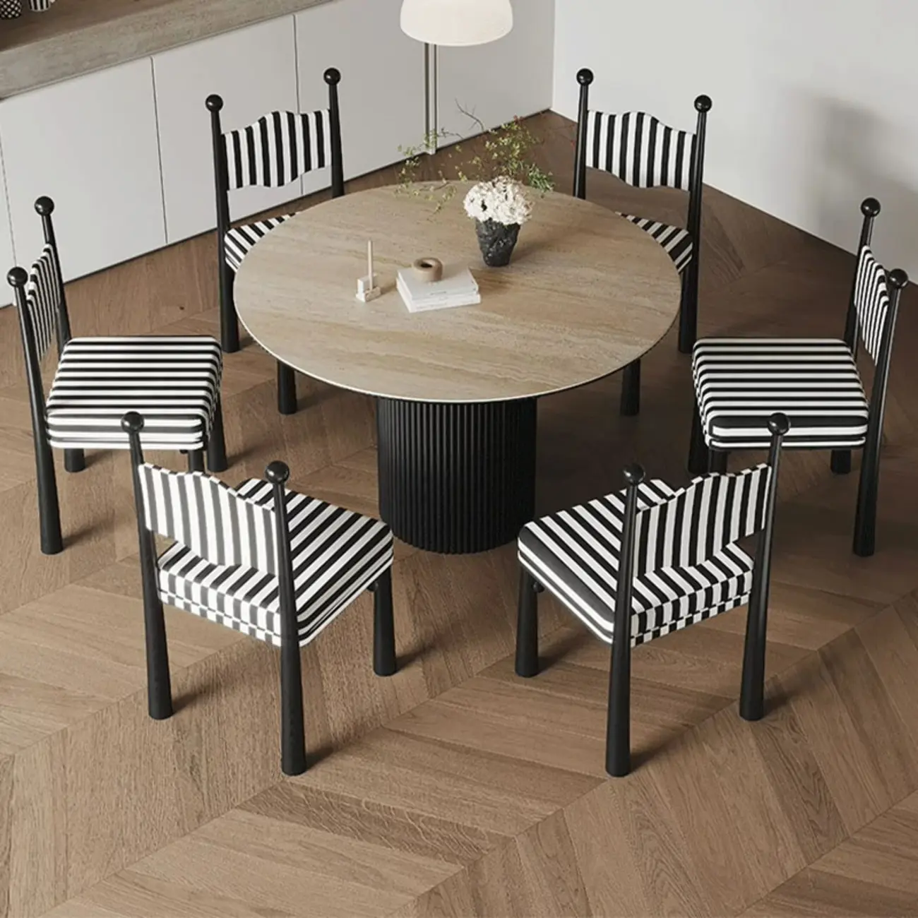 Upholstered Black Armless Striped Dining Chair