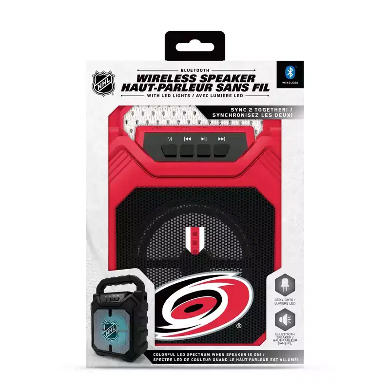 NHL Carolina Hurricanes Large LED Bluetooth Speaker: Portable with AM/FM Radio, USB Connection