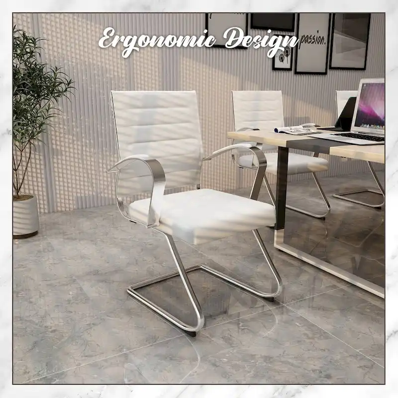 Leather Office Chair with Stainless Steel Sled Base Benmar Series by LeisureMod