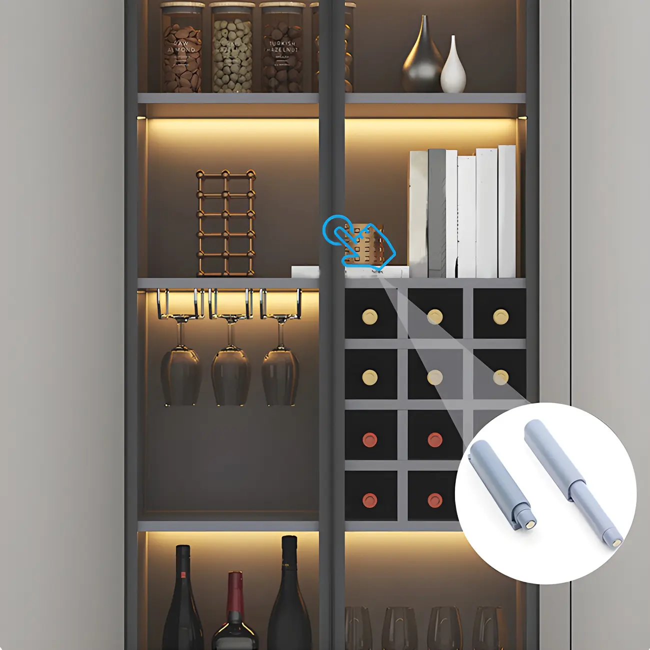 Lighting Modern Freestanding Black Wooden Wine Cabinet