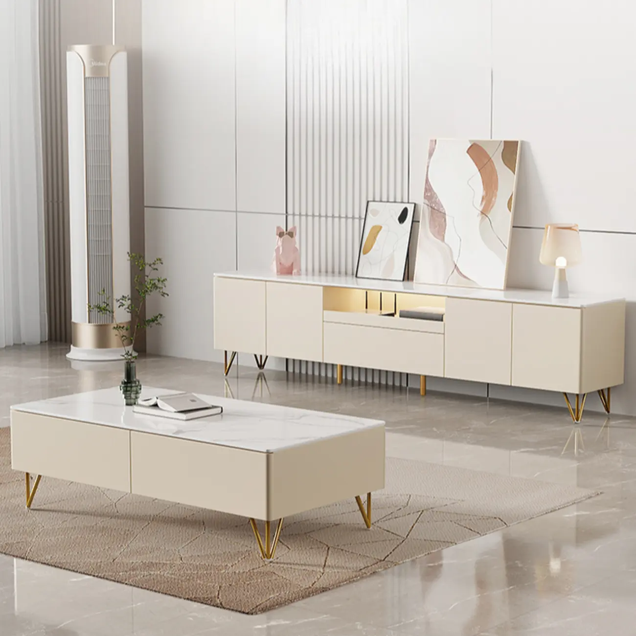 Modern Stone TV Stand with Soft Close Drawers