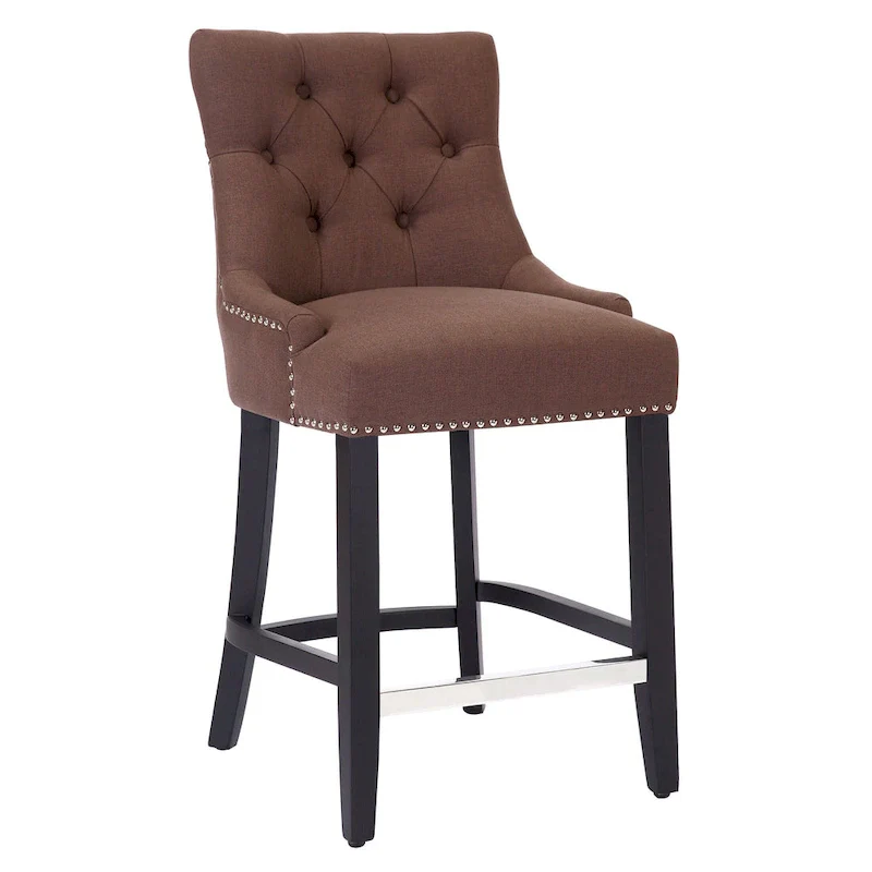 Carter 24  Upholstered Button Tufted Counter Stool, Black Legs