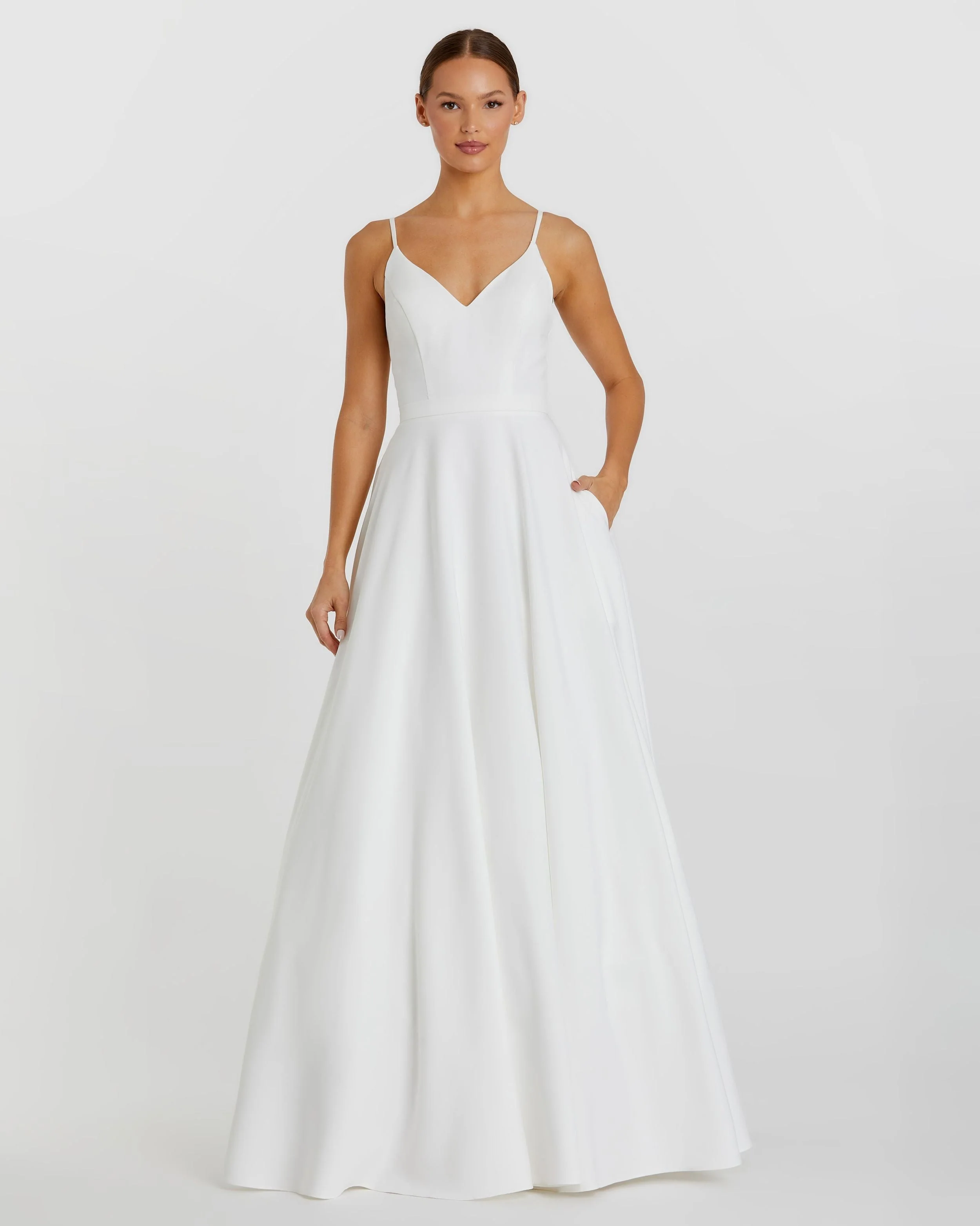 White Classic A-Line V-Neck Ballgown