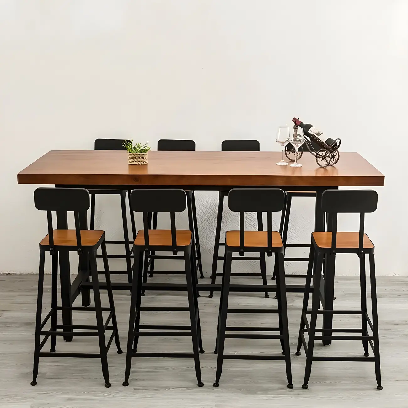 Pine Wood Industrial Trestle Base Bar Table
