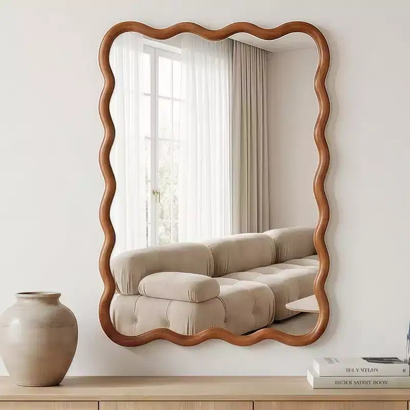 20 x 30 Wall Mirror with Solid Wood Frame, Wavy Rectangle Decorative Mirror for Bathroom, Bedroom, Living Room, Entryway-Panipeachy