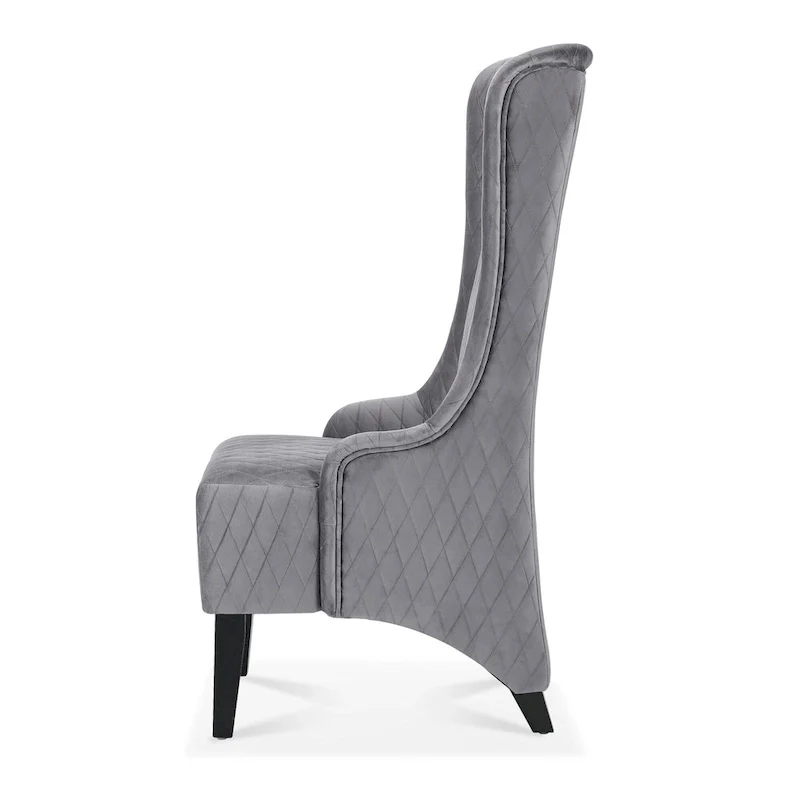 High-backed velvet wing-back chair with wooden legs