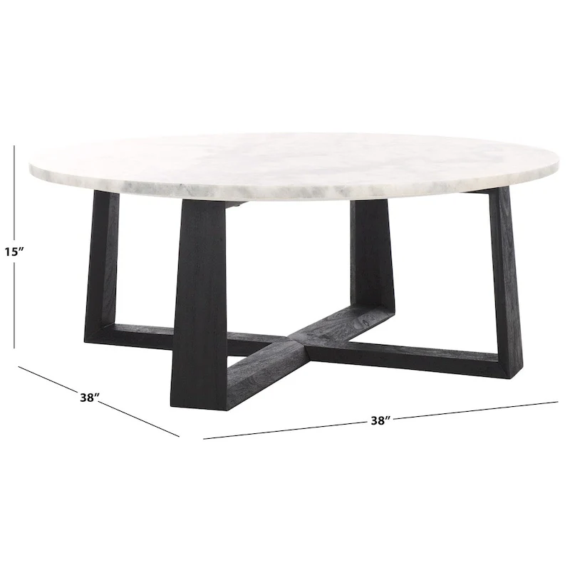 Round Marble Top Coffee Table with Acacia Wood Legs – White/Natural / White/Black