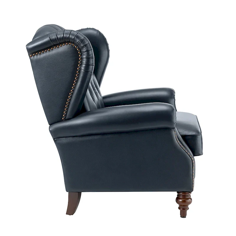 Brown Genuine Leather Wingback Armchair with Nailhead Trim, Set of 2, 1-Person