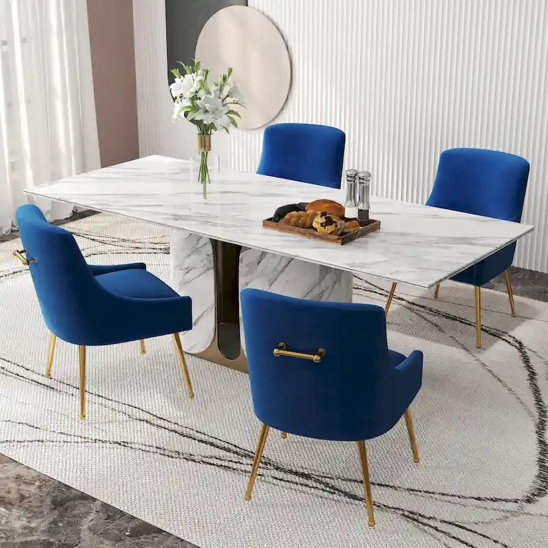 SEYNAR Velvet Upholstered Dining Chair Set of 4, Modern Glam Armless Side Chair