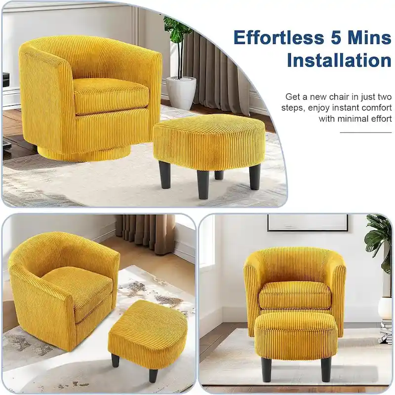 360 Swivel Accent Chair with Ottoman, Barrel Chair with Upholstered