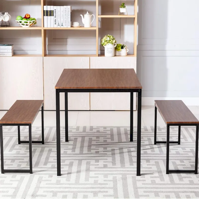 3 Piece Kitchen Table Set with Two Benches Dining Room Table Set 4