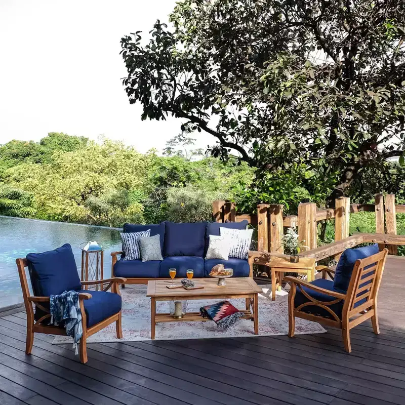 Sonoma Lane Alamo Teak Outdoor Lounge Chair with Zippered Cushions