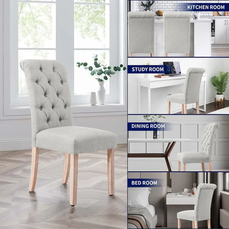 Subrtex(Set of 2)Linen Parsons Upholstered Button Dining Chair