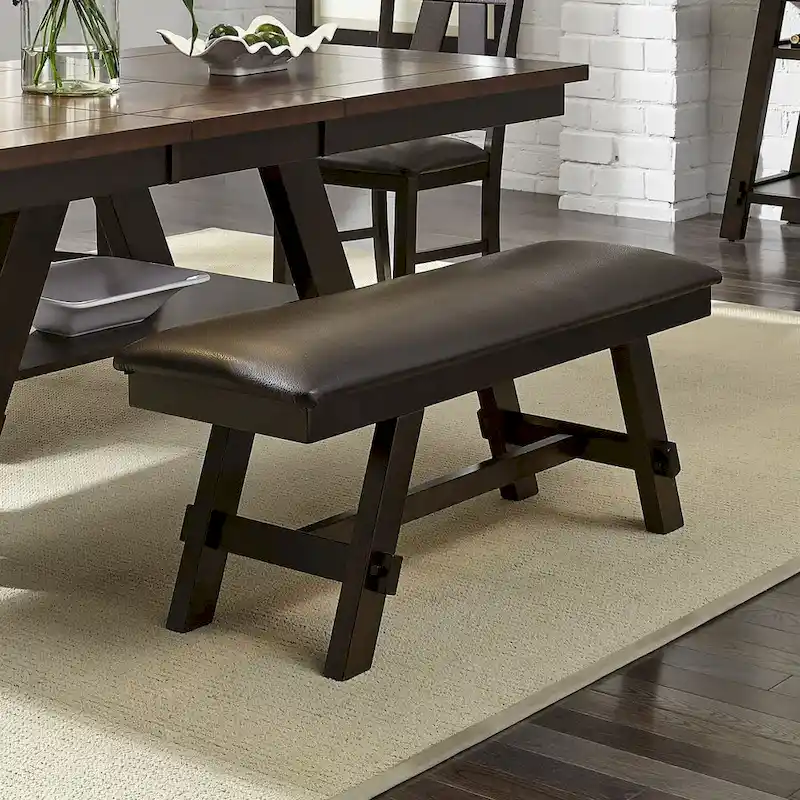 Espresso / Grey Transitional Upholstered Dining Bench with Rubberwood Frame & Nylon Glides, 48 Inch