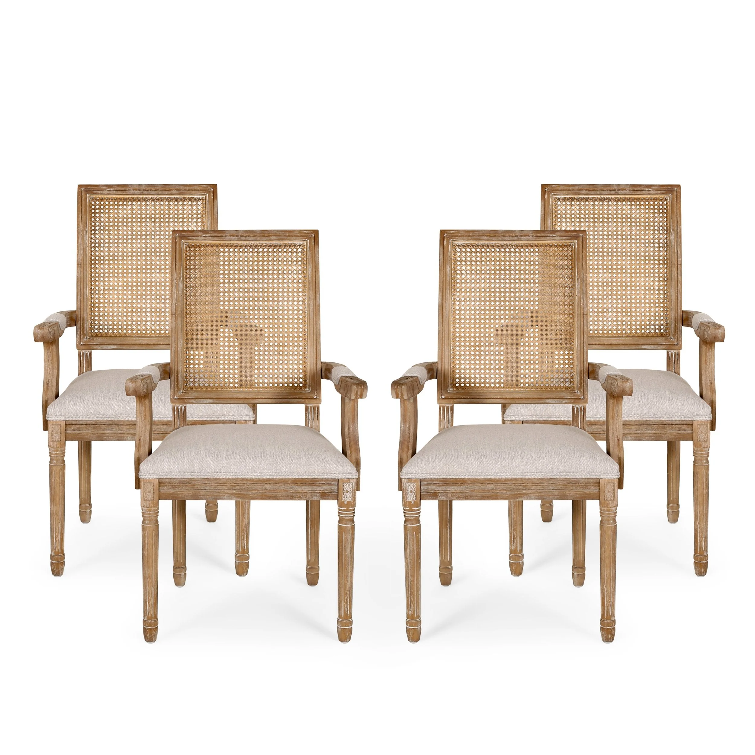 French Country Wood and Cane Upholstered Dining Chair - NH721513