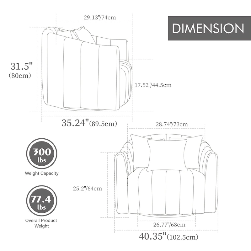 Modern Velvet Swivel Accent Chair,Sofa Chair with Pillows