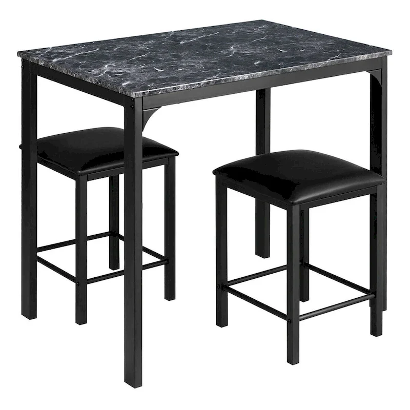 3 Piece Counter Height Dining Set Faux Marble Table 2 Chairs