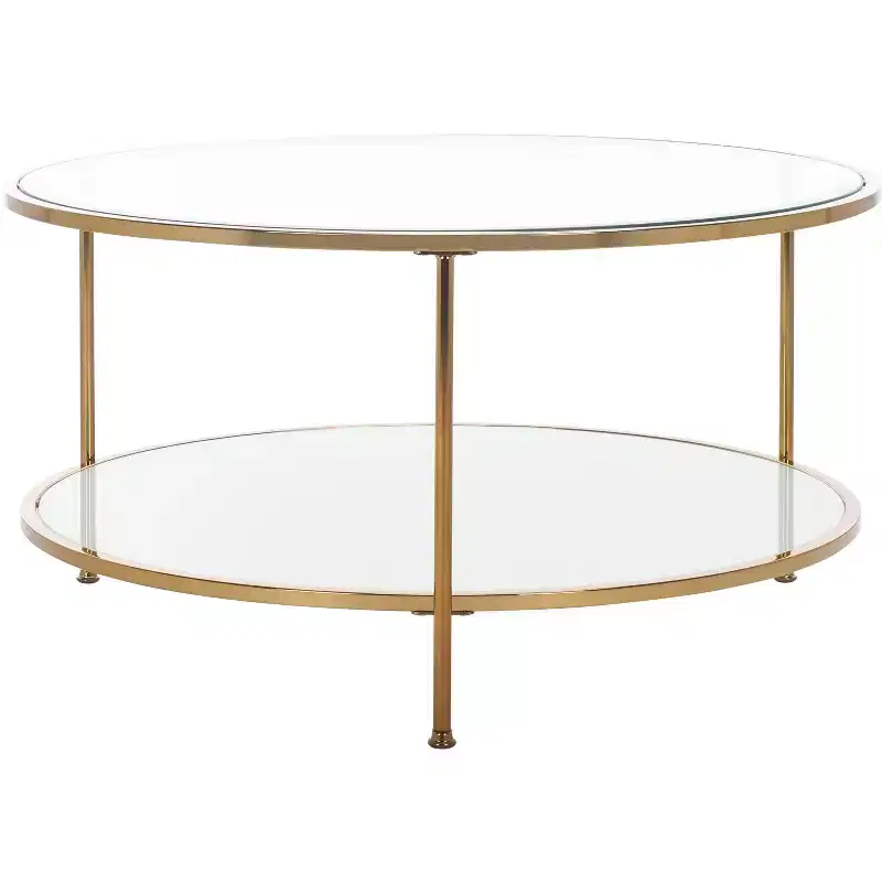Risa Round Coffee Table with Storage - Gold - SEI