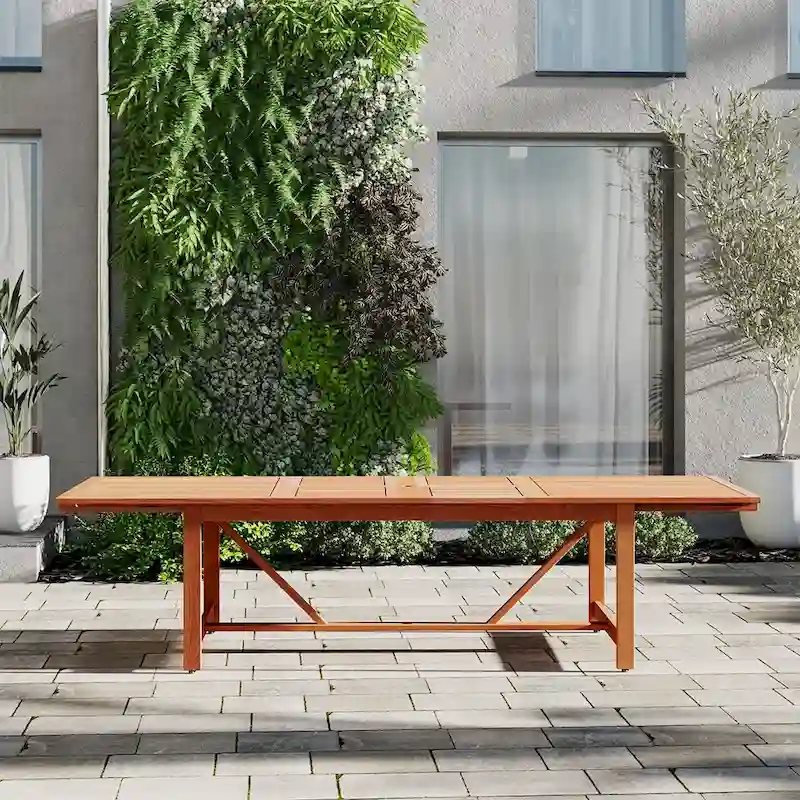 Amazonia Brown Rectangular Eucalyptus Wood Outdoor Dining Table with Extension - 79 in. L x 42 in. W x 30 in. H