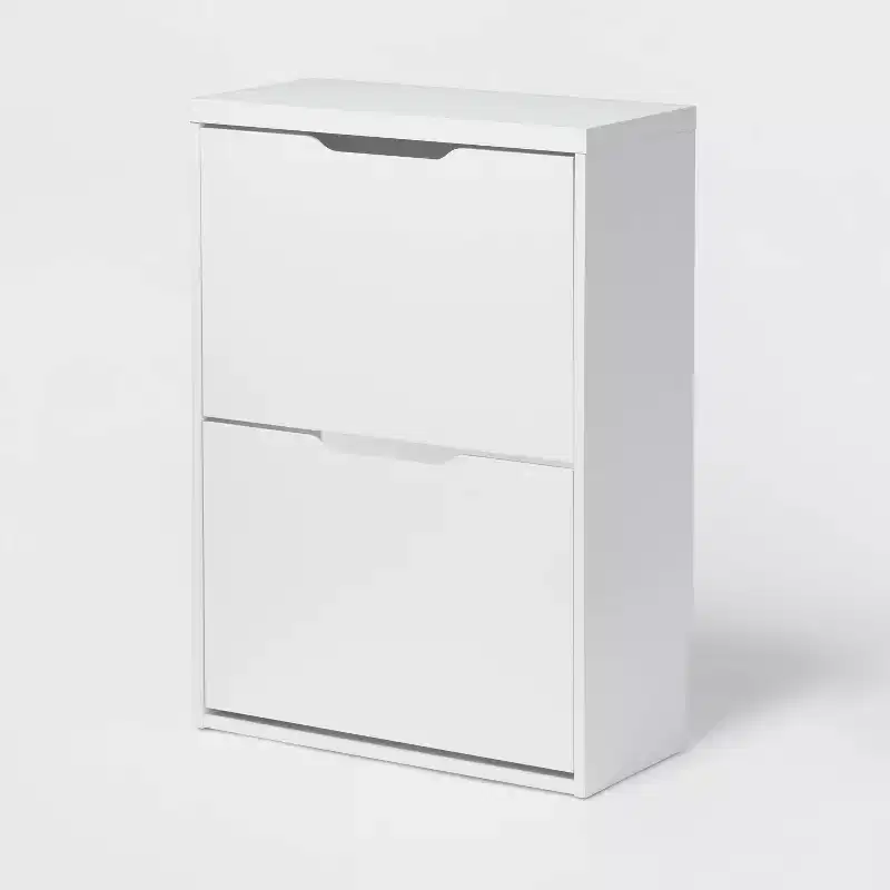 Laminate Pivot Open Shoe Cabinet White - Brightroom™: Shoe Organizer, Holds 12 Pairs, Wood Laminate, Freestanding