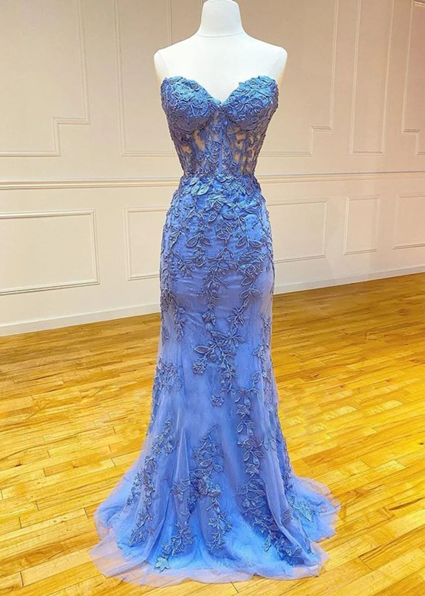 Mermaid Strapless Lace Prom Dress With Appliques